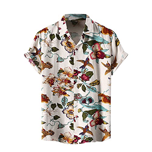 BIBOKAOKE Tshirt Herren Hemden Kurzarm Hawaii Blumenhemd Funky Mehrfarbig Bedrucktes Hemd Urlaub Strandhemd Dünne Casual Sommerhemd Revers Henley Shirt Basic Slim Fit Freizeithemden von BIBOKAOKE