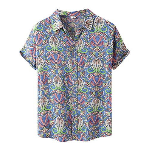 BIBOKAOKE Tshirt Herren Hemden Kurzarm Hawaii Blumenhemd Funky Mehrfarbig Bedrucktes Hemd Urlaub Strandhemd Dünne Casual Sommerhemd Revers Henley Shirt Basic Slim Fit Freizeithemden von BIBOKAOKE