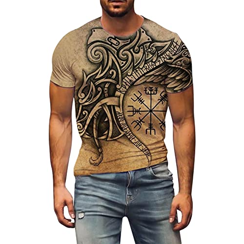 BIBOKAOKE Tshirt Herren Muscle Shirt klassisch Rundhals Sommer Kurzarm Basic Slim Fit Kurzarmshirt Dünne Atmungsaktivität Trainingsshirt Vintage Bedrucktes Muskelshirt T-Shirts-Oberteile, Khaki25, XL von BIBOKAOKE