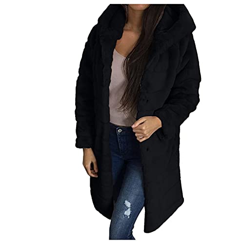 BIBOKAOKE Übergangsjacke Damen Plüschmantel Mit Kapuze Winter Kunstpelz Jacke Winterjacke Lange Mantel Oberteile Outwear Warm Pelzjacke Kunstpelz Pelzmantel Sweatjacke Kapuzenjacke von BIBOKAOKE