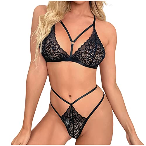 BIBOKAOKE Unterwäsche Frauen Zweiteilige Unterwäsche Set Sexy Dessous Damen für Sex Push Up BH Tanga Split Pyjamas Set Baby Dolls Negligees Damen Mini Spitze String Tanga BH Set von BIBOKAOKE