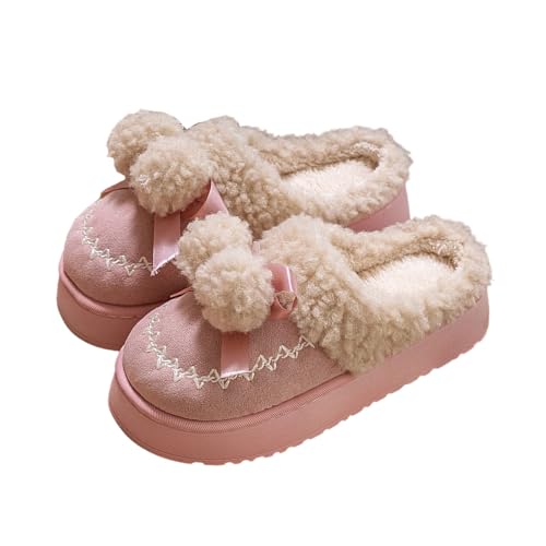 BIBOKAOKE Weicher Plüsch Pantoffeln Hausschuhe Damen Anti Rutsch Slipper Innenfutter Aus Fell Schlappen Unisex Mit Bommel Kuschelig Hauspantoffeln Für Innen Außen von BIBOKAOKE