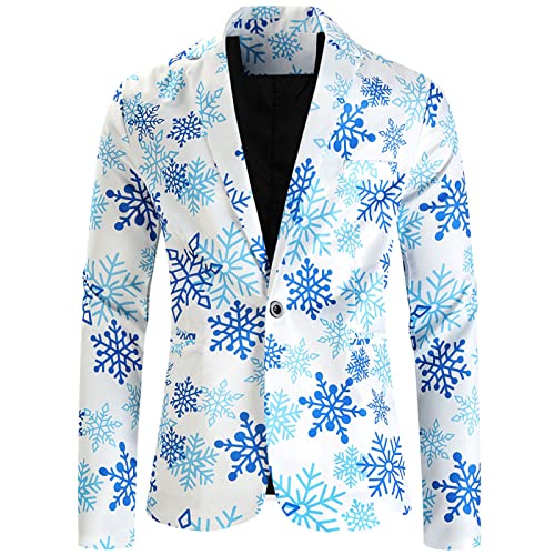 BIBOKAOKE Weihnachten Sakko Herren Anzug Jacke Slim Fit in Verschiedenen Druck Festlich Party Blazer Button Anzugjacke Revers Blazer Elk Print Jacket Freizeit Festlich Kostüm Coat (08292-D, XXXL) von BIBOKAOKE