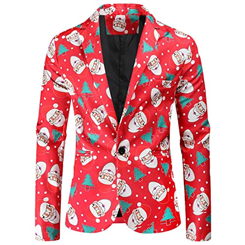 BIBOKAOKE Weihnachten Sakko Herren Anzug Jacke Slim Fit in Verschiedenen Druck Party Blazer Button Anzugjacke Revers Elk Print Jacket Kostüm Coat Anzugmantel, Rot20, L von BIBOKAOKE