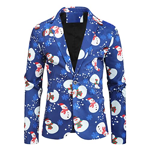 BIBOKAOKE Weihnachten Sakko Herren Anzug Jacke Slim Fit in Verschiedenen Druck Festlich Party Blazer Button Anzugjacke Revers Blazer Elk Print Jacket Freizeit Festlich Kostüm Coat Anzugmantel von BIBOKAOKE