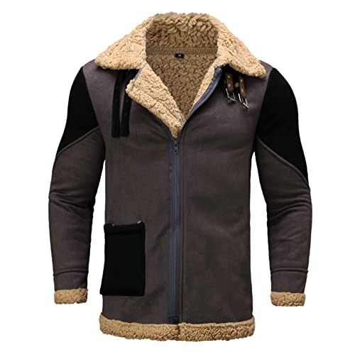 BIBOKAOKE Wildlederjacke Winterjacke Herren Parka Mantel Revers Fleecejacke Zipper Jacke Teddy-Fleece Bikerjacke Slim Fit Plüschmantel Warme Dicker Plüschjacke Cardigan Bomberjacke Trenchcoat von BIBOKAOKE