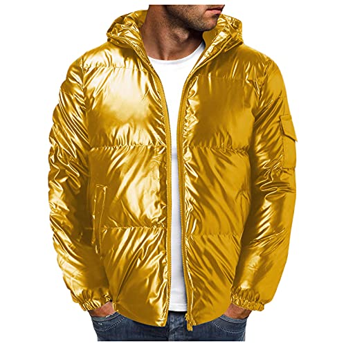 BIBOKAOKE Winterjacke Herren Bubble Jacket Mode Golden silber glänzender Steppjacke Kapuzenjacke Einfarbig Stehkragen Thermojacke Warm Gepolstert Wanderjacke Zipper Jacke Windabweisend Sportjacke von BIBOKAOKE