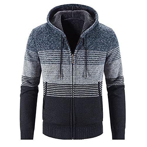 BIBOKAOKE Winterpullover Herren Strickjacke Fleecejacke Strickfleece Cardigan Vertikale Streifen Gestrickt Hemd Outdoor Übergangsjacke Street Style Pullover V Ausschnitt Pulli Kapuzenjacke von BIBOKAOKE