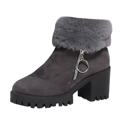 BIBOKAOKE Winterstiefel Damen Warm gefütterte Einfarbig Reißverschluss Dicker Absatz Warme Kurze Stiefel Outdoor Schuhe von BIBOKAOKE