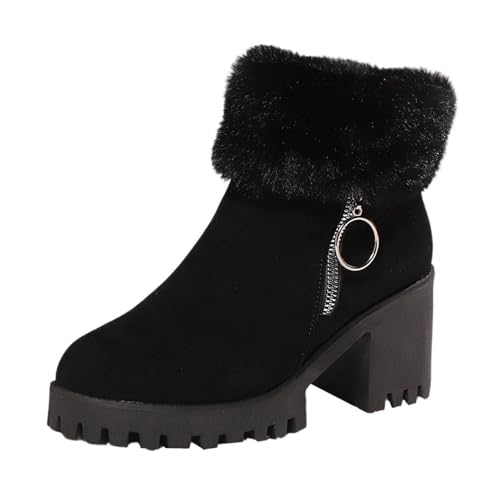BIBOKAOKE Winterstiefel Damen Warm gefütterte Einfarbig Reißverschluss Dicker Absatz Warme Kurze Stiefel Outdoor Schuhe von BIBOKAOKE