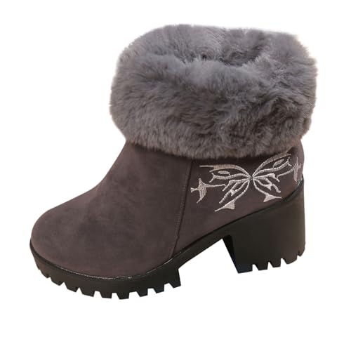 BIBOKAOKE Winterstiefel Damen Winterschuhe Kurzschaft Vintage Stiefeletten Schuhe Plateau Stiefel Reißverschluss Chunky Heel Schuhe von BIBOKAOKE