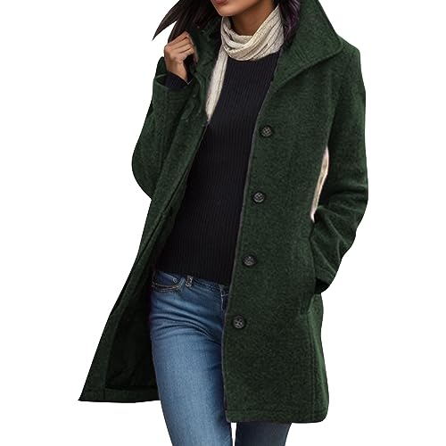 BIBOKAOKE Wollmantel Damen Winter Einreihige Mantel Revers Langemantel Einfarbig Wintermantel mit Taschen Übergangsmantel Elegant Damenmantel Business Mantel Frauen Anzugjacke Outwear von BIBOKAOKE