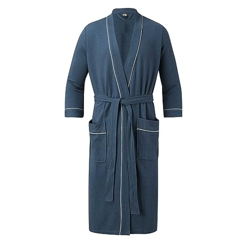 Bademantel Damen & Herren Waffel-Pique Baumwolle Schalkragen Leicht Sommer Kimono Waffle Morgenmantel Herren langer Saunamantel für Damen und Herren - Schadstofffreies Material - Ausgezeichnet von BIBOKAOKE