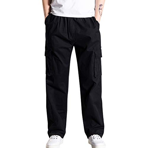 Cargohose Herren Schwarz Stretch，wanderhose Jogginghose Arbeitshosen Für Jagd Outdoor Freizeithose Elastische Hosen Casual Hose Mit Bundgummi Sporthose Mit Stoffgürtel Leinenhose Wikinger Kostüm von BIBOKAOKE