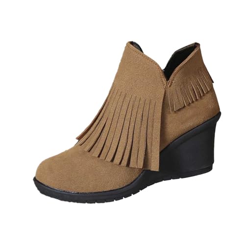 Cowboystiefel Damen Westernstiefel spitzer Zehenbereich niedriger Blockabsatz Quastendekoration Stiefeletten Damenschuhe von BIBOKAOKE