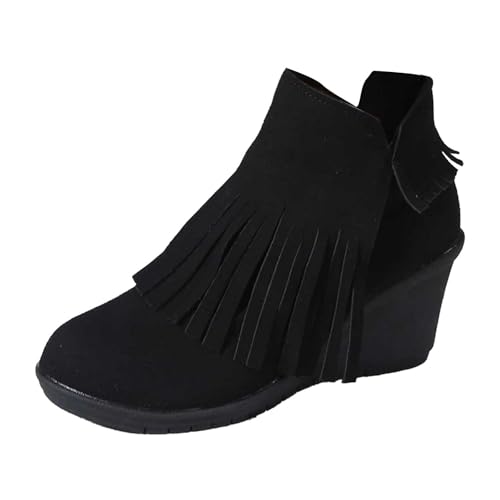 Cowboystiefel Damen Westernstiefel spitzer Zehenbereich niedriger Blockabsatz Quastendekoration Stiefeletten Damenschuhe von BIBOKAOKE