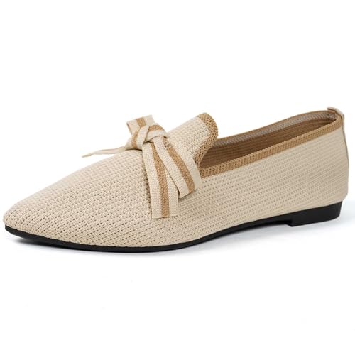 Damen Einfarbig Flache Schuhe Runde Zehe Knit Kleid Schuhe Slip On Flats Schuhe für Frauen Atmungsaktive Bequem von BIBOKAOKE