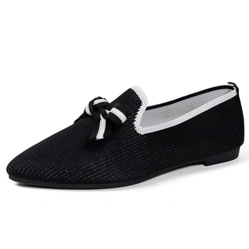 Damen Einfarbig Flache Schuhe Runde Zehe Knit Kleid Schuhe Slip On Flats Schuhe für Frauen Atmungsaktive Bequem von BIBOKAOKE