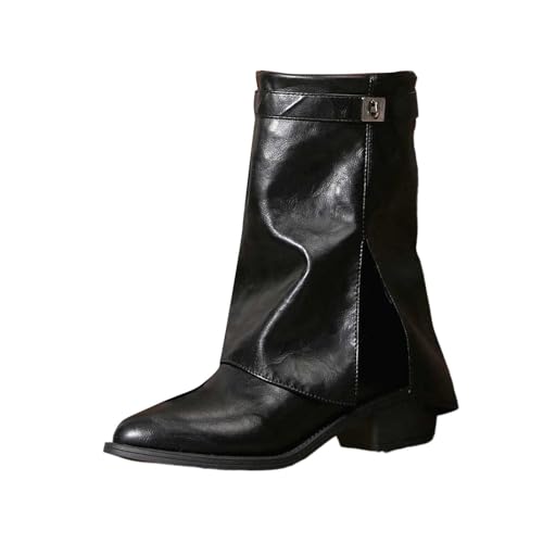 Damenstiefel Cowboystiefel High-Heel Stiefel Einfarbig Breitem Schaft Spitzer Zehenpartie Halbhoch Leder Boots von BIBOKAOKE