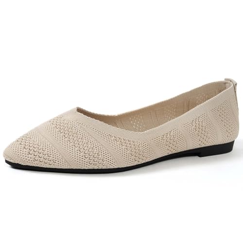 Frauen Schuhe einfarbig spitz flachem Boden Casual atmungsaktive Damen hohl gestrickte Schuhe atmungsaktiv Freizeitschuhe Halbschuhe Bequeme Flache Schuhe von BIBOKAOKE