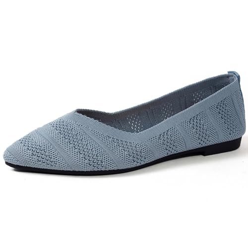 Frauen Schuhe einfarbig spitz flachem Boden Casual atmungsaktive Damen hohl gestrickte Schuhe atmungsaktiv Freizeitschuhe Halbschuhe Bequeme Flache Schuhe von BIBOKAOKE