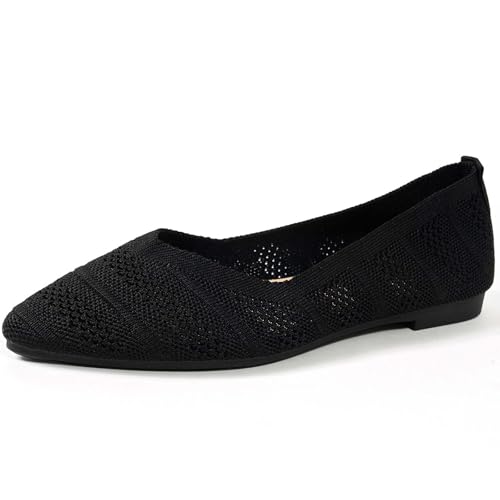 Frauen Schuhe einfarbig spitz flachem Boden Casual atmungsaktive Damen hohl gestrickte Schuhe atmungsaktiv Freizeitschuhe Halbschuhe Bequeme Flache Schuhe von BIBOKAOKE