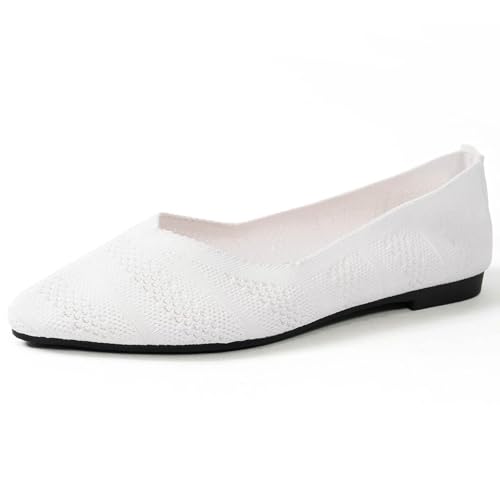 Frauen Schuhe einfarbig spitz flachem Boden Casual atmungsaktive Damen hohl gestrickte Schuhe atmungsaktiv Freizeitschuhe Halbschuhe Bequeme Flache Schuhe von BIBOKAOKE