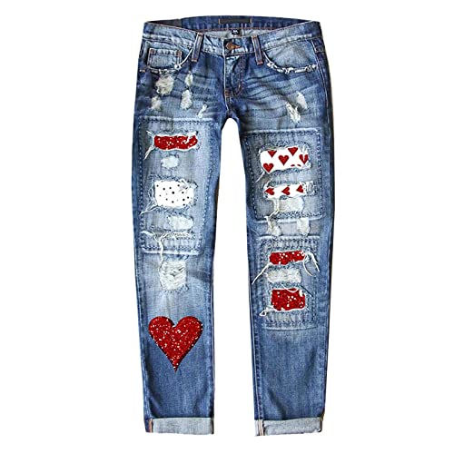 Jeans Mit Löchern Damen Denim Hose Winterhose Farbverlauf Destroyed Look Pocket Hose Atmungsaktive Skinny Jeans Hose Gerades Bein Herrenhose Skinny-Leg Mid Waist Freizeithose Boyfriend Jeanshosen von BIBOKAOKE