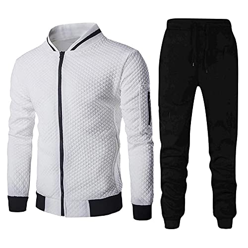 Jogginganzug Herren Sportanzug Zipper Jacke Sweat Pants Zweiteiler Einfarbig Baseball Trainingsanzug Fußball Sportjacke + Hosen Activewear-Set Gym Freizeit Sweatjacke Sporthose Herbst Winter von BIBOKAOKE