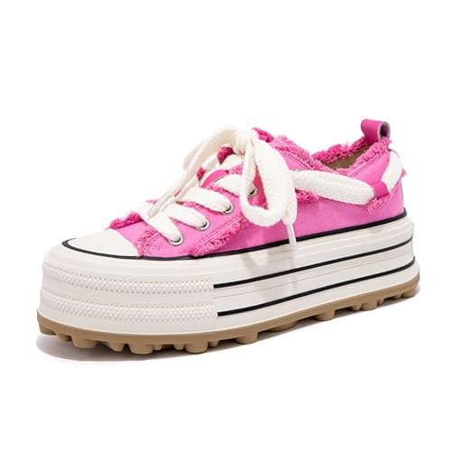 Plateau-Sneaker für Damen Klassische Canvas-Tennisschuhe Einfarbig modische Sneaker Wanderschuhe Casual Shoes von BIBOKAOKE