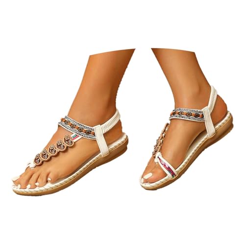 Sandalen Damen Sommer Boho Strandschuhe Rutschfest Sportschuhe Bequem Leinenschuhe Freizeit Fitnessschuhe Weich Sommerschuhe Elegant Schnell Trocknend Turnschuhe Mode Weite Barfuss Hausschuhe von BIBOKAOKE