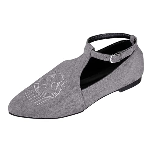 Schuhe Damen Flache Schuhe Mode einfarbig Wildleder Schnalle Shallow Mouth Pointed Toe Soft Sole Versatile Lightweight Shoes von BIBOKAOKE