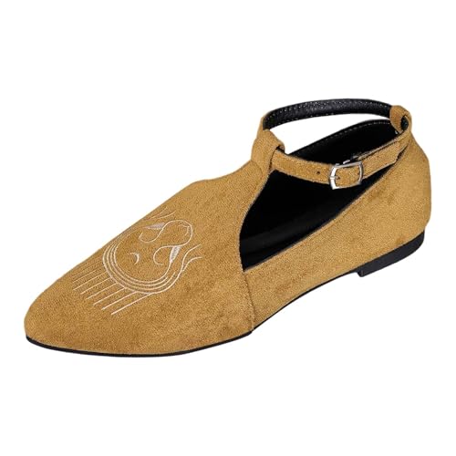 Schuhe Damen Flache Schuhe Mode einfarbig Wildleder Schnalle Shallow Mouth Pointed Toe Soft Sole Versatile Lightweight Shoes von BIBOKAOKE