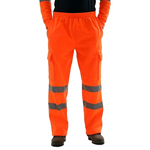 Sicherheit Arbeitshose Herren Reflektierend Hosen Warnschutzhose Gelb Orange Drawstring Reflektionsstreifen Nachtlauf Jogginghose Lang Multi-Pocket Sicherheitshose Arbeitskleidung Warn Rangerhose von BIBOKAOKE