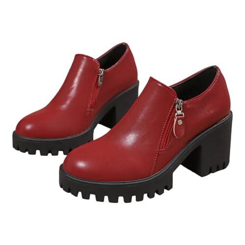 Stiefeletten Damen Einfarbig Winterboots Klobiger Hoher Absatz Bequem Gefütterte Ankle Boots Leichte Lockerer Blockabsatz von BIBOKAOKE