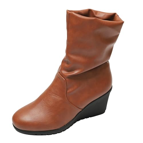 Stiefeletten Damen Flache Schlupfstiefel Kurzstiefel Winter Halbstiefel warme und bequeme dicke Sohle boots von BIBOKAOKE