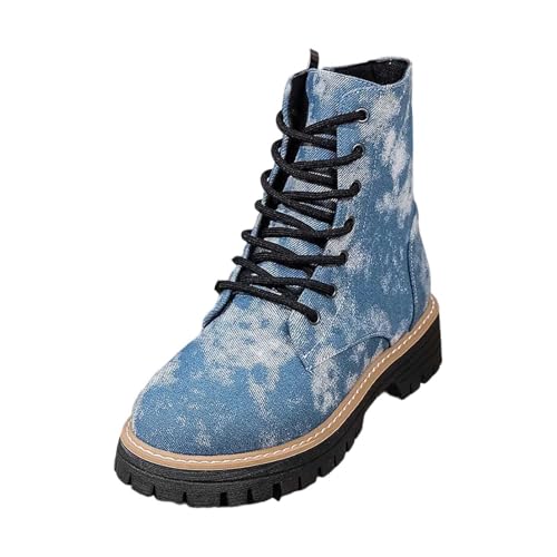 Stiefeletten Damen Niedrige Chunky Blockabsatz Runde Zehenkappe Schnüren Schnürung Warme Cowboystiefel Dicke Sohle winterstiefel Draussen Boots Kurze Stiefel von BIBOKAOKE