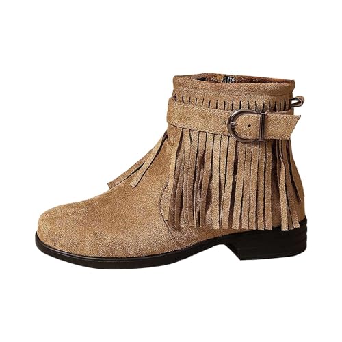 Stiefeletten Damen Warme Winterboots Flacher Absatz Rutschfester Seitlichem Reißverschluss Modische Ankle Boots Anti-Rutsch Retro Blockabsatz Wildleder von BIBOKAOKE
