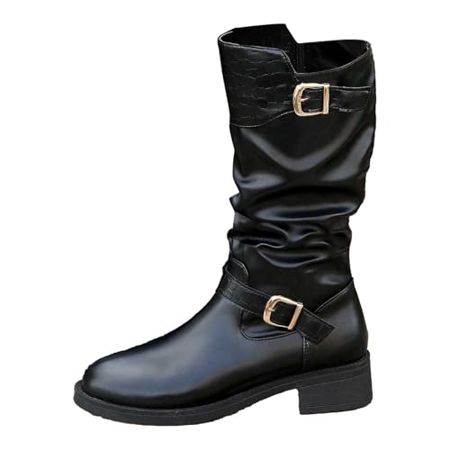 Stiefeletten Damen Warme Winterboots Stiefel Rutschfester Winterstiefel Halbstiefel Für Drinnen Und Draußen Lockerer Runde Halbhoch Leder Boots von BIBOKAOKE