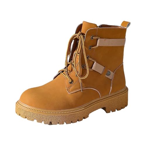Stiefeletten Damen lässige Mode Boots Warm Gefüttert mit Blockabsatz Zipper Rutschfeste Wanderschuhe Stiefel von BIBOKAOKE