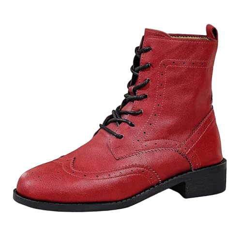 Stiefeletten DamenFrauen Schnürstiefeletten Wechselfußbett Best Fitting übergangsschuh Boot Herbst Winter Block Heel Lace Up Leather Retro Winter Einfarbige von BIBOKAOKE