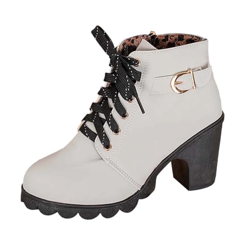 Stiefeletten Damenstiefel Schnürstiefel Bequemer modische Herbst Winter SchuheBoots Kurzschaft Stiefel Blockabsatz von BIBOKAOKE