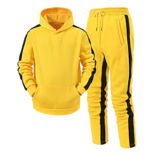 Trainingsanzug Herren Jogginganzug Herbst Winter Langarm Sportanzug Vertikale Streifen Farbblock Freizeitanzug Sweatshirt Kapuzenpullover Jogginghose für Gym Fitness Basketball Activewear-Set von BIBOKAOKE