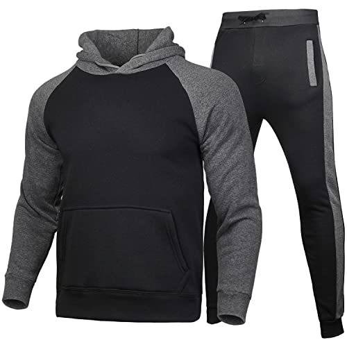 Trainingsanzug Herren Jogginganzug Herbst Winter Langarm Sportanzug Vertikale Streifen Farbblock Freizeitanzug Sweatshirt Kapuzenpullover Jogginghose für Gym Fitness Basketball Activewear-Set von BIBOKAOKE