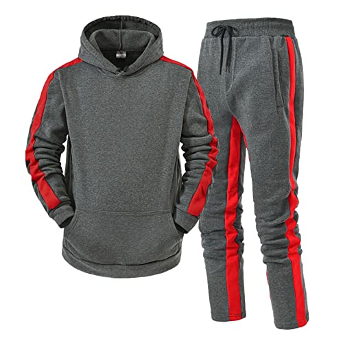 Trainingsanzug Herren Jogginganzug Herbst Winter Langarm Sportanzug Vertikale Streifen Farbblock Freizeitanzug Sweatshirt Kapuzenpullover Jogginghose für Gym Fitness Basketball Activewear-Set von BIBOKAOKE