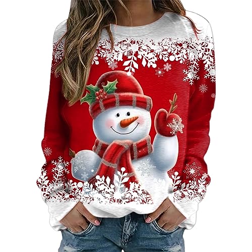 Weihnachtspullover Damen Sweatshirt Rundhals Langarm Weihnachten Pullover Casual Christmas Sweat Oberteile Tops für Frauen Teenager Mädchen Weihnachtlicher Weinglasdruck von BIBOKAOKE