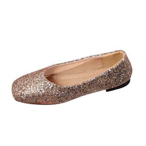 Womens Flats Sparkly Glitter Slip On Ballet Pumps Quadratische Zehenpartie atmungsaktiv rutschfest Casual Shoes von BIBOKAOKE