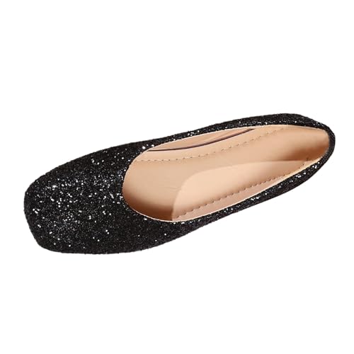 Womens Flats Sparkly Glitter Slip On Ballet Pumps Quadratische Zehenpartie atmungsaktiv rutschfest Casual Shoes von BIBOKAOKE