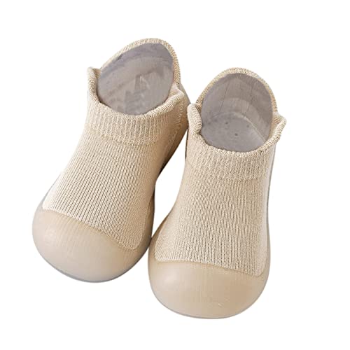 BIBOKAOKE Socken für Baby kurz Kinder Anti Rutsch Kleinkind Hüttenschuhe Jungen Mädchen Lauflernschuhe Weich Flache Schuhe Strick Hausschuhe (0-3Y), 20 EU, Khaki41 von BIBOKAOKE