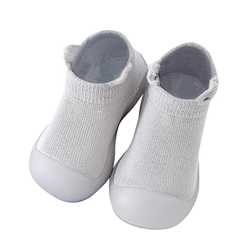 BIBOKAOKE rutschfeste Socken für Baby kurz Kinder Anti Rutsch Socken Kleinkind Socken Baby Hüttenschuhe Jungen Mädchen Lauflernschuhe Weich Flache Atmungsaktiv Strick Hausschuhe(0-3Y), Grau41, 20 EU von BIBOKAOKE